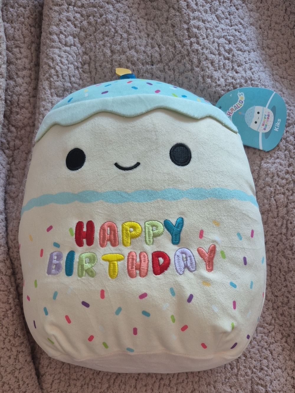 Original Squishmallows Kiks Happy Birthday Plush Tag - Aqua